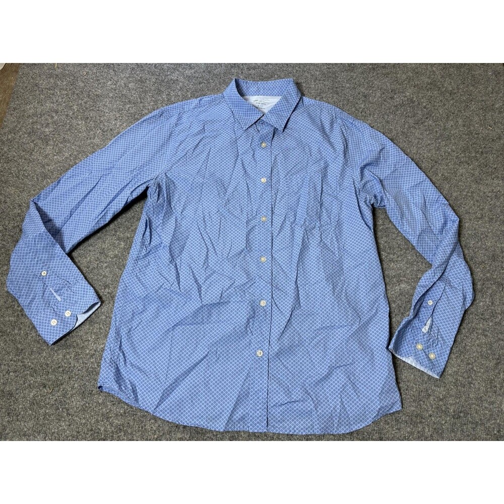 Banana Republic Shirt Mens L Blue Geometric Luxe Poplin Long Sleeve Button-Up